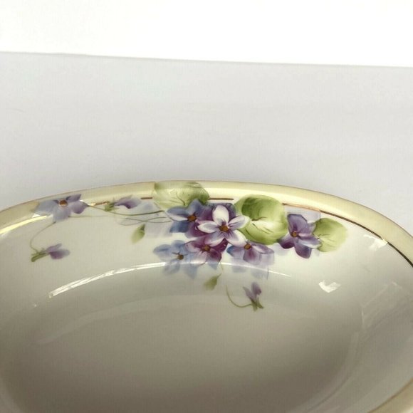 Antique 1890-1921 Rising Sun Hand Painted Nippon Violet Gold Rim Handled Dish - Picture 3 of 8